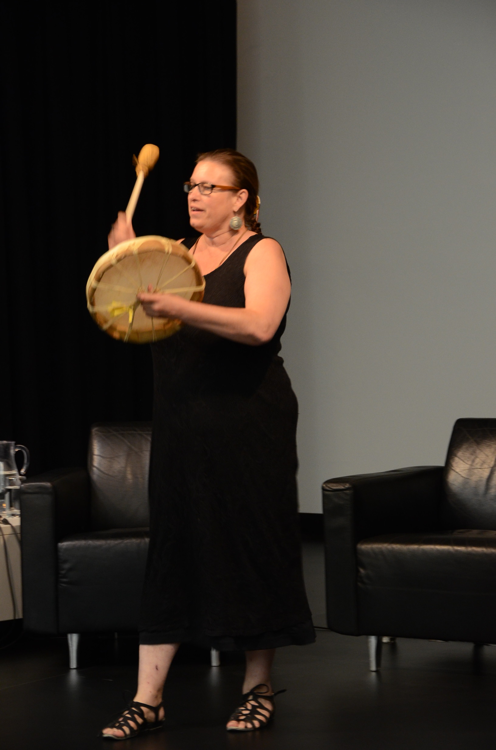 Photo: Aboriginal drummer Heather Majuary closed the event with drumming in honour of incarcerated Aboriginal lands.