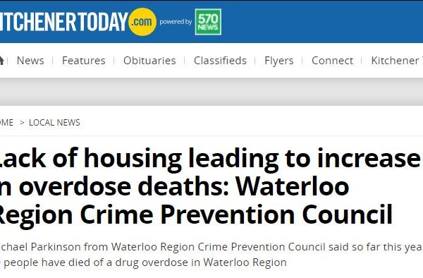 Kitchener Today: Lack of housing leading to increase in overdose deaths