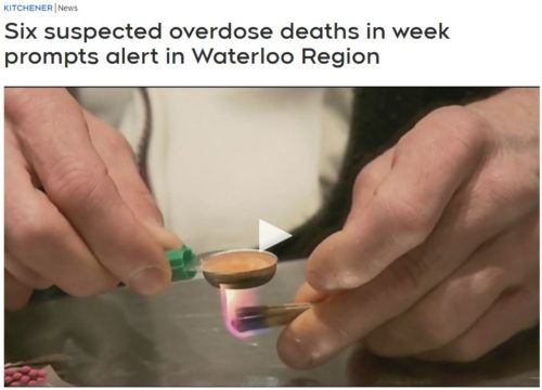 Kitchener News image of CTV video, hands holding drug paraphernalia