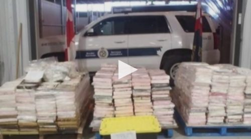 Screenshot of CTV Video: large amounts of seized cocaine in front of police crusier